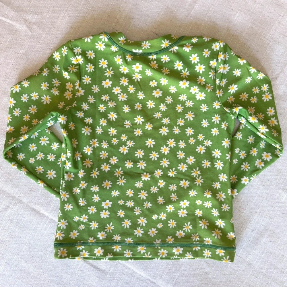Hanna Andersson Kids Green Daisy Floral Long Sleeve Rash Guard Swim Top Size 4